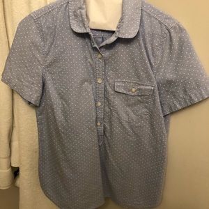Jcrew blue and white polka dot button up